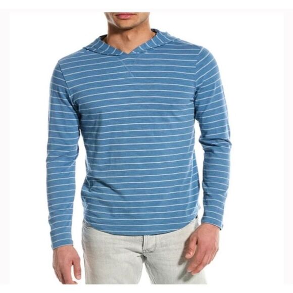 Vince Long Sleeve Blue Striped Hooded Cotton T NWT Size Small - Picture 1 of 8